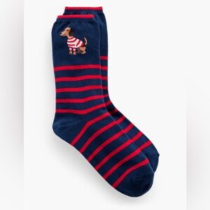 Talbots Trouser Socks Dachshund Red Stripe NWT